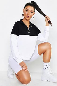 Boohoo Colour Block 1/2 Zip Sweat