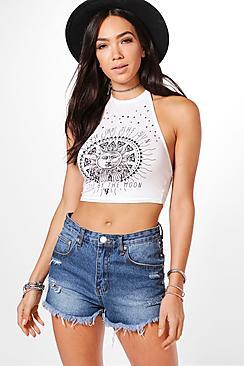 Boohoo Layla Rock Band Halter Crop Top