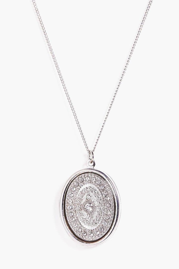 Boohoo Mae Diamante Round Detail Charm Necklace Silver
