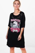Boohoo Plus Katy Chain And Distressed Band T-shirt Dress