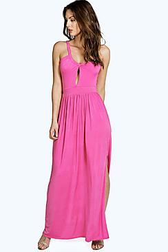 Boohoo Olivia Slinky Cutout Shoulder Detail Maxi Dress