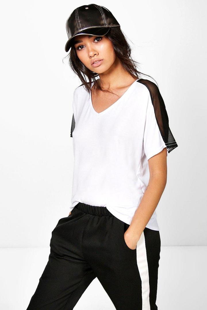 Boohoo Petite Teresa Mesh Sleeve Tee White