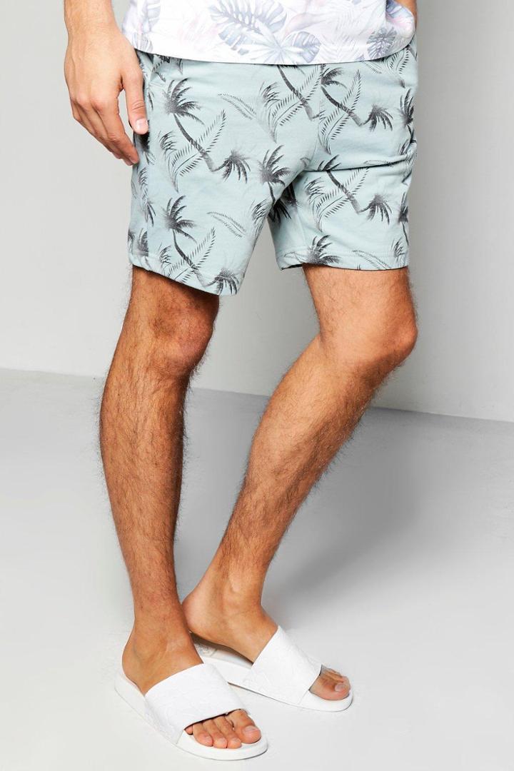 Boohoo Palm Print Jersey Shorts Mint