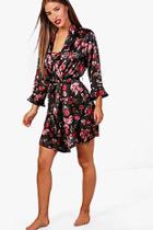Boohoo Petite Jenna Printed Ruffle Sleeve Kimono Robe
