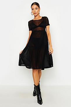Boohoo Mesh Oversized Smock Midi Dress