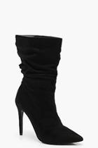 Boohoo Pointed Toe Ruched Calf High Shoe Boots