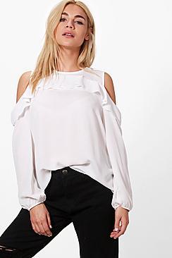 Boohoo Lauren Frill Cold Shoulder Blouse