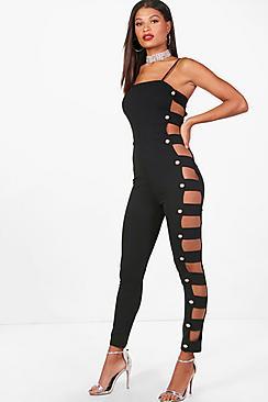 Boohoo Julie Cut Out Button Side Skinny Jumpsuit