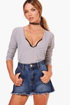 Boohoo Harriet Extreme Plunge Knitted Top Grey