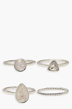 Boohoo Iridescent Stone And Twist Ring Pack