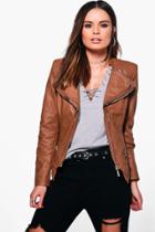 Boohoo Natasha Faux Leather Biker Jacket Tan