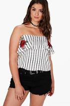 Boohoo Plus Bianca Bardot Embroidered Stripe Top