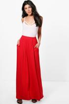 Boohoo Farrah Pocket Front Jersey Maxi Skirt Red