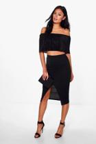 Boohoo Sheeva Pleated Bandeau Crop & Midi Skirt Co-ord Black