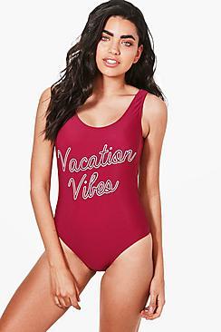 Boohoo Orlando Vacation Vibes Slogan Scoop Swimsuit