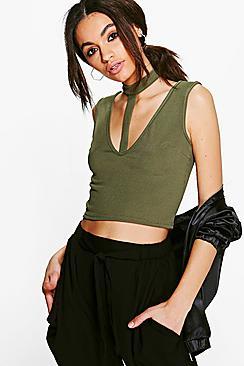 Boohoo Maya Ribbed Choker Crop Top