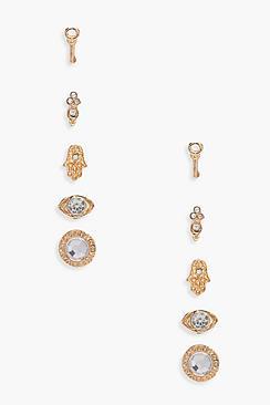 Boohoo Ivy Diamante Mixed Stud Earrings 5 Pack