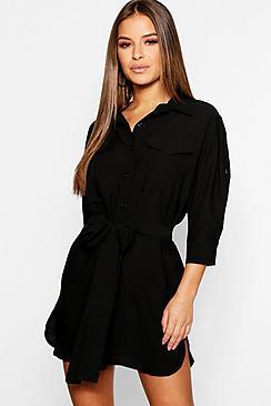 Boohoo Petite Utility Shirt Dress