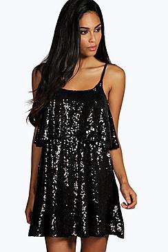 Boohoo Felicity All Over Sequin Frill Skater Dress