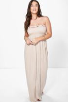 Boohoo Plus Alexis Shirred Maxi Dress Stone