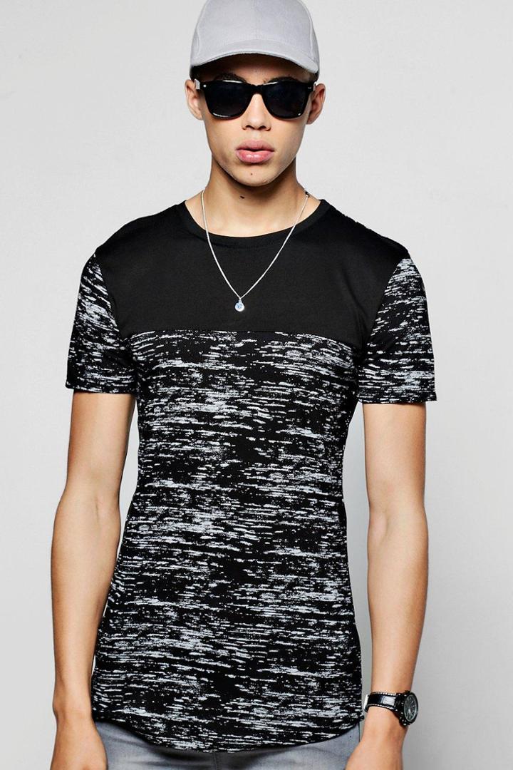 Boohoo Short Sleeve Space Dye Panel T-shirt Black