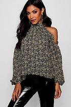 Boohoo Eva Ditsy Floral Ruffle Cold Shoulder Top