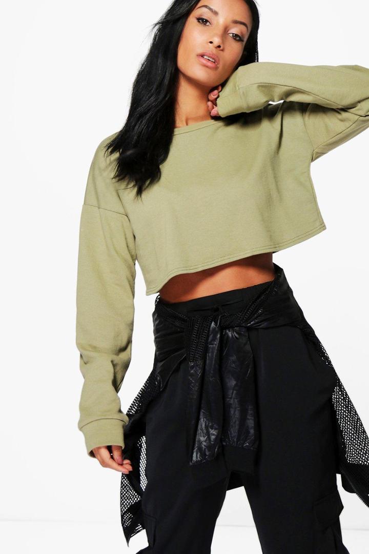 Boohoo Betsy Crop Oversized Sweat Sage