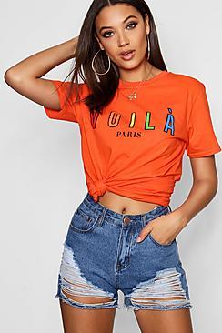 Boohoo Tall Lucy Rainbow Graphic Voila Slogan T-shirt