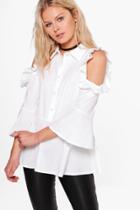 Boohoo Woven Frill Cold Shoulder Blouse White