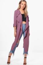 Boohoo Jessica Woven Waterfall Belted Duster Mauve