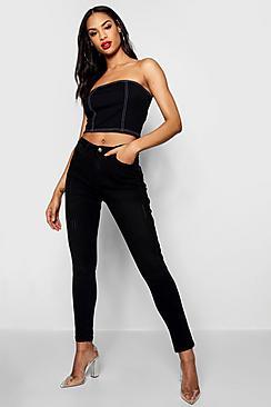Boohoo Tia Mid Rise Distressed Skinny Jeans