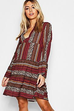 Boohoo Leopard Stripe Smock Dress