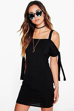 Boohoo Tilly Tie Side Cold Shoulder Dress