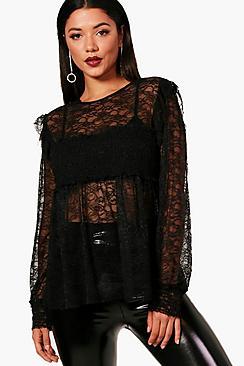 Boohoo Lace Shirred Top