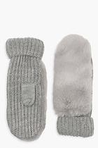 Boohoo Grey Faux Fur Knitted Mittens