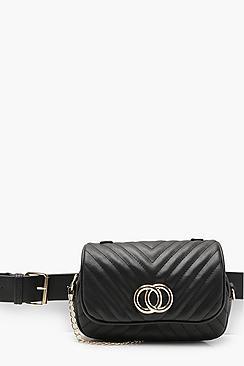 Boohoo Mia Double Ring Quilted Cross Body Belt Bag