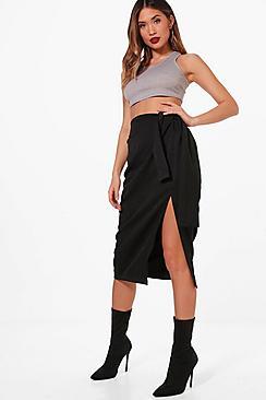 Boohoo Aubree Woven Extreme Tie & Split Midi Skirt