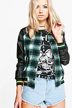 Boohoo Rebecca Checked Sports Trim Bomber