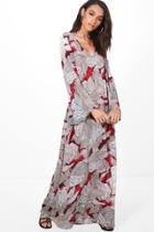 Boohoo Ida Angel Sleeve Tropical Print Maxi Dress Red