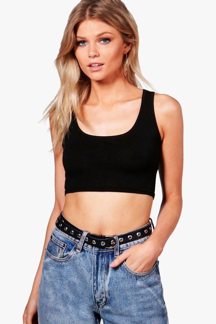 Boohoo Petite Keira Square Neck Crop Top Black