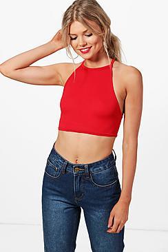 Boohoo Petite Bethany High Neck Crop Top