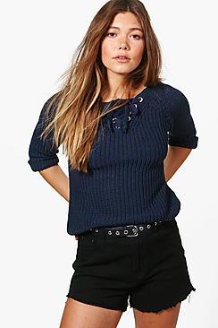 Boohoo Louise Lace Up Jumper