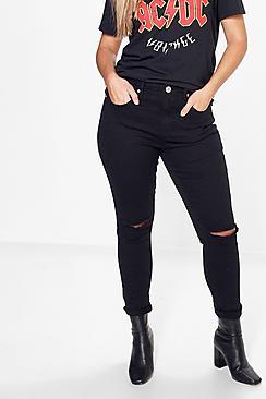 Boohoo Plus Hannah High Rise Slit Knee Skinny Jean