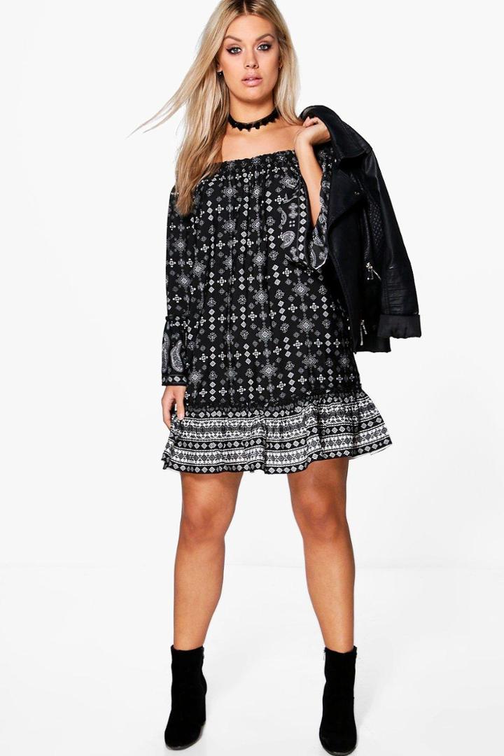 Boohoo Plus Ria Paisley Off The Shoulder Dress Multi