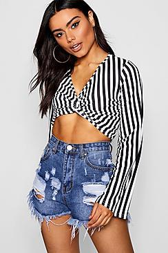 Boohoo Rebecca Stripe Knot Front Top