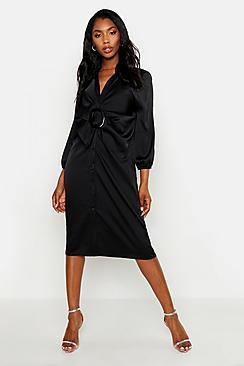 Boohoo Buckle Detail Midi Shirt Dress