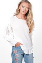 Boohoo Emily Lace Insert Ruffle Sleeve Blouse