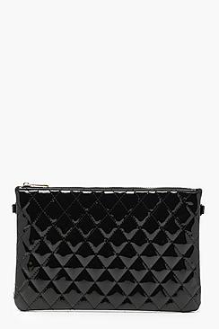 Boohoo Paula Patent Quilted Ziptop Clutch