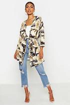 Boohoo Woven Geo Chain Print Tie Waist Kimono