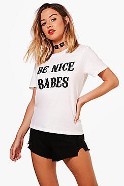 Boohoo Petite Harper Be Nice Slogan Tee